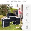 Outsunny Aluminum Portable Camping Kitchen Fold-Up Cooking Table With Windscreen and 3 Enclosed Cupboards for BBQ, Party, Picnics, Backyards