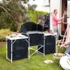Outsunny Aluminum Portable Camping Kitchen Fold-Up Cooking Table With Windscreen and 3 Enclosed Cupboards for BBQ, Party, Picnics, Backyards