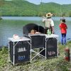 Outsunny Aluminum Portable Camping Kitchen Fold-Up Cooking Table With Windscreen and 3 Enclosed Cupboards for BBQ, Party, Picnics, Backyards