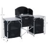 Outsunny Aluminum Portable Camping Kitchen Fold-Up Cooking Table With Windscreen and 3 Enclosed Cupboards for BBQ, Party, Picnics, Backyards