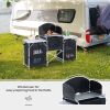 Outsunny Aluminum Portable Camping Kitchen Fold-Up Cooking Table With Windscreen and 3 Enclosed Cupboards for BBQ, Party, Picnics, Backyards