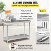 VEVOR Stainless Steel Prep Table, 48 x 18 x 34 Inch, 550lbs Load Capacity Heavy Duty Metal Worktable with Adjustable Undershelf
