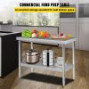 VEVOR Stainless Steel Prep Table, 48 x 18 x 34 Inch, 550lbs Load Capacity Heavy Duty Metal Worktable with Adjustable Undershelf