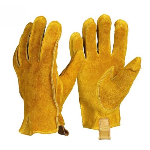 Man Work Gloves Stretchable Tough Grip Leather for Utility Construction Wood Cutting Cowhide Gardening Hunting Gloves 2010